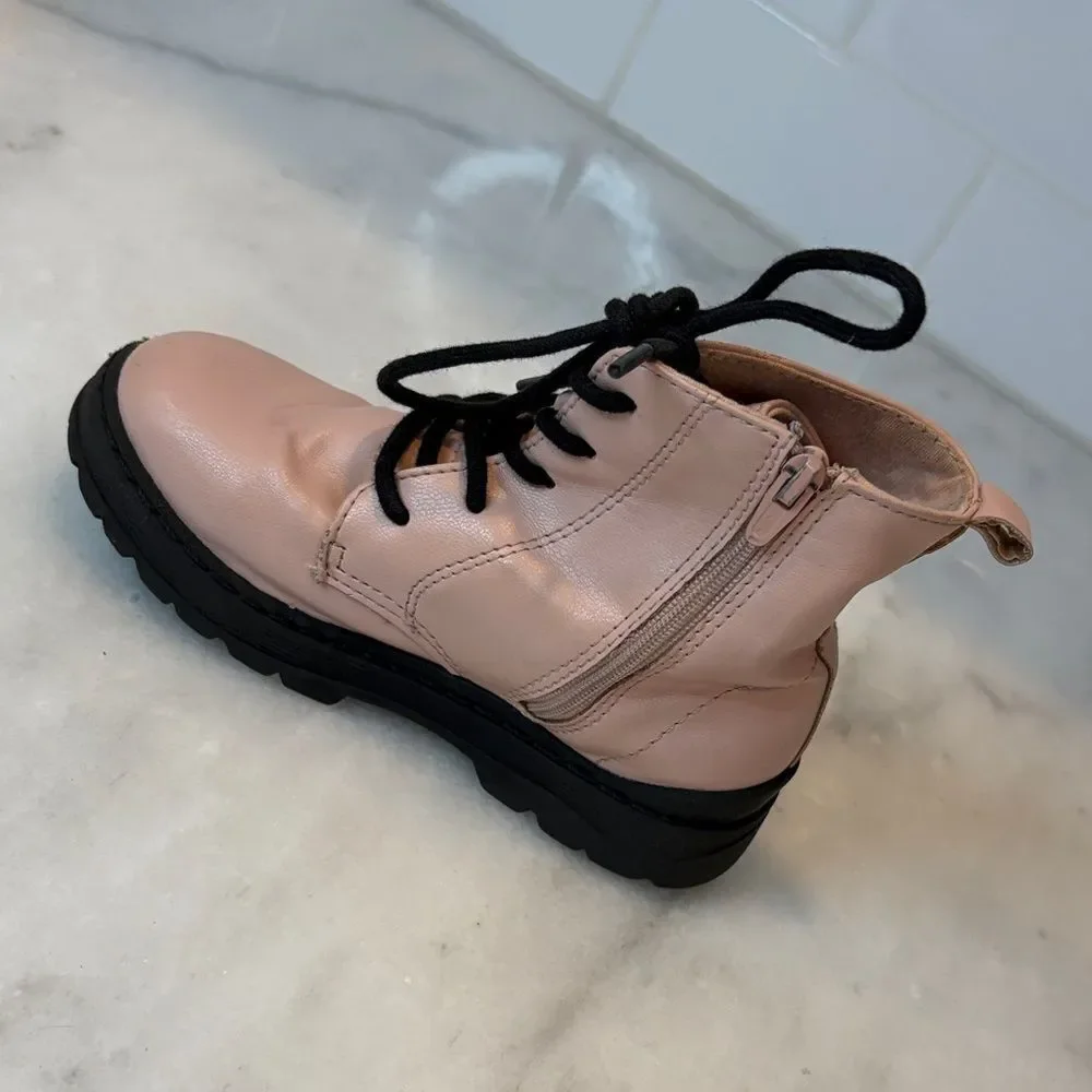 Zara Boots Shoes Pink Lace-Up Kids Combat Boots